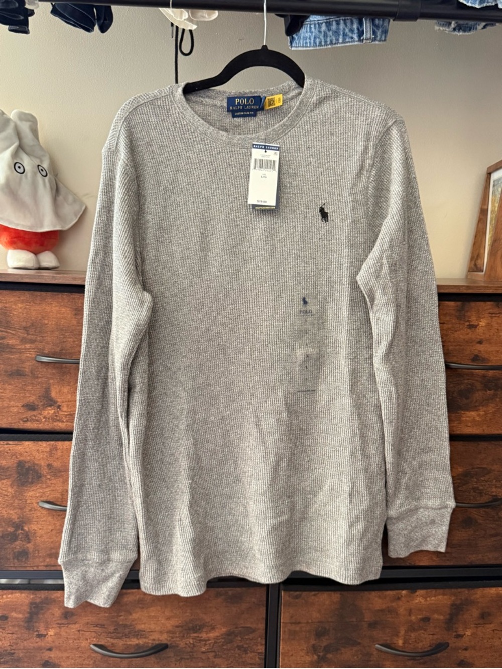 Ralph Lauren Gray Waffle Knit Crew long sleeve